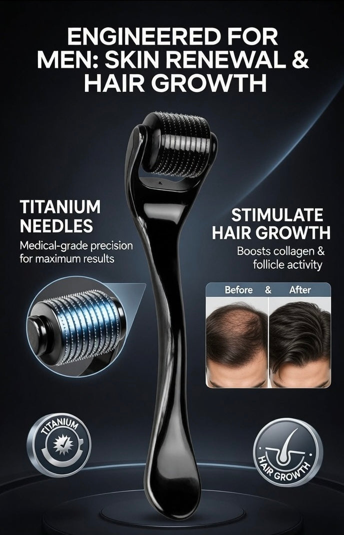 Titanium Derma Roller for Beard Growth – 540 Microneedles Facial Black Beard Roller 0.3mm